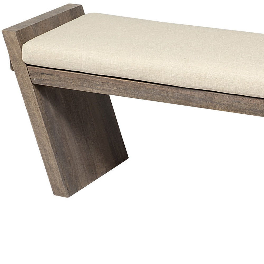 14" Cream and Brown Upholstered Linen Blend Bench-Benches-DECOROLALA