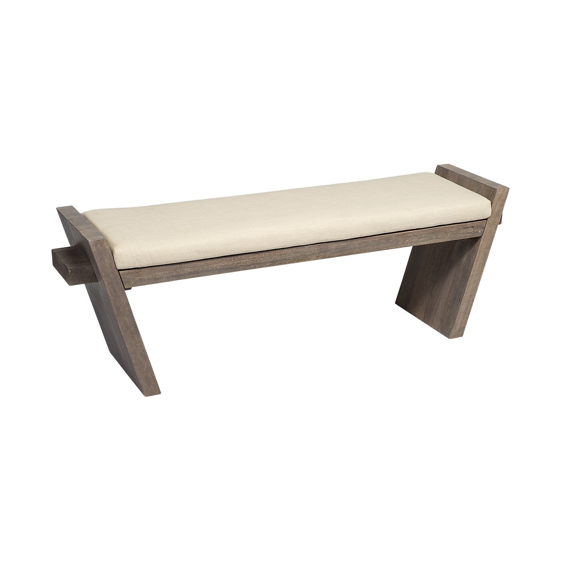 14" Cream and Brown Upholstered Linen Blend Bench-Benches-DECOROLALA
