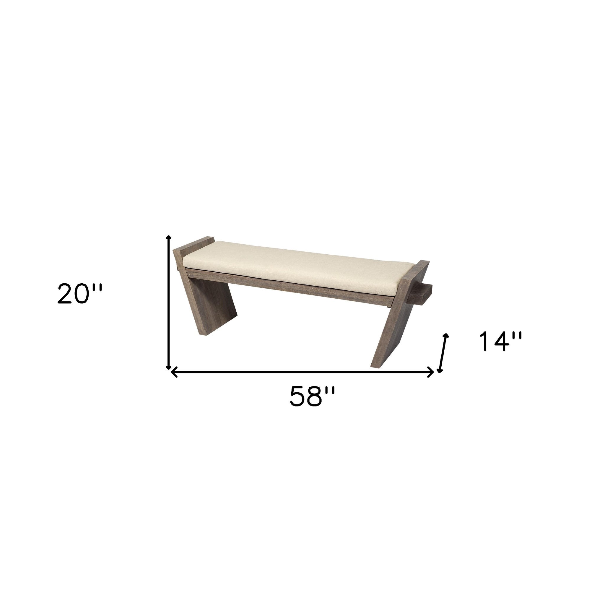 14" Cream and Brown Upholstered Linen Blend Bench-Benches-DECOROLALA