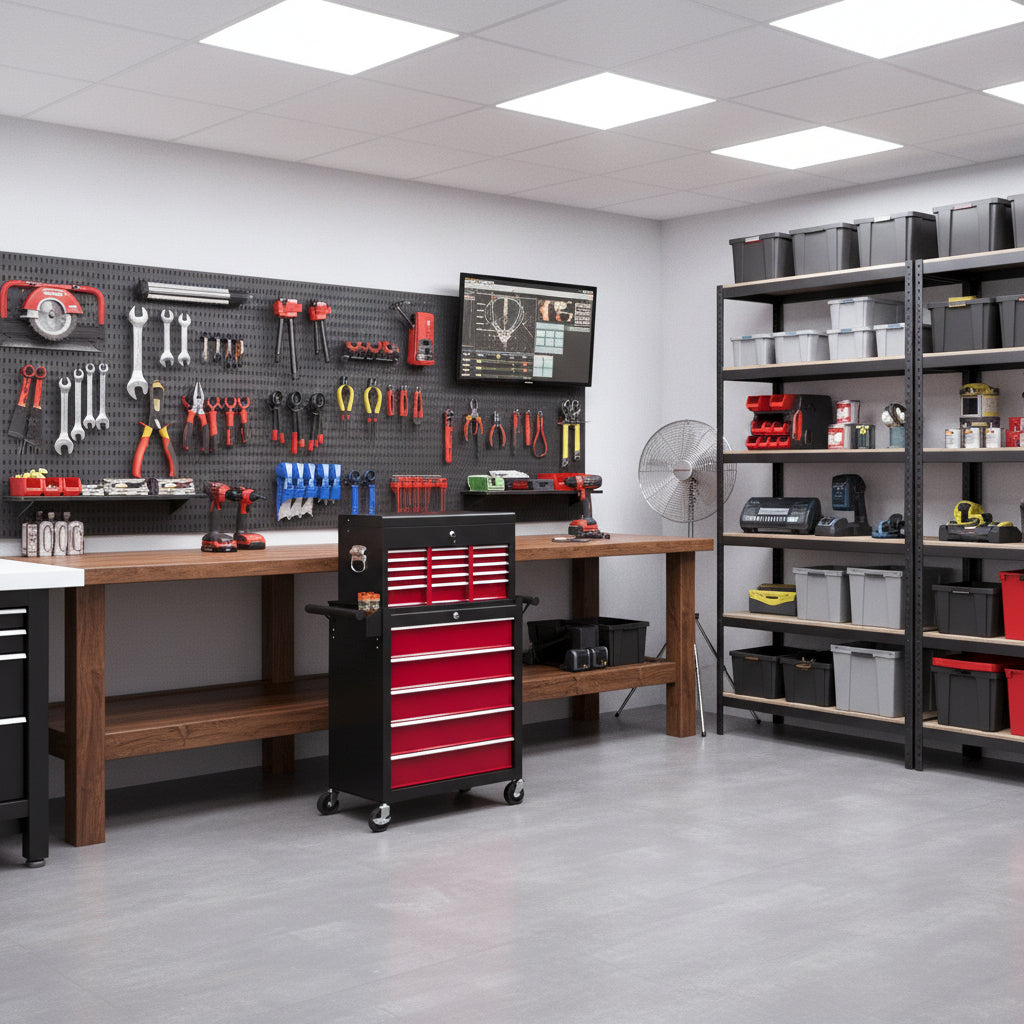 14-Drawer Rolling Tool Chest with Detachable Top Box - Red-Home Improvement > Tools > Tool Organizers-DECOROLALA