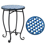 14" Floral Clover/Blooming Lotus/Bright Sunflower Mosaic Patio Accent Coffee End Table-Blue-Patio Coffee Tables-DECOROLALA