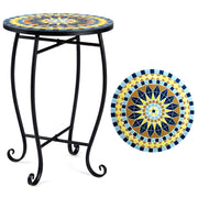 14" Floral Clover/Blooming Lotus/Bright Sunflower Mosaic Patio Accent Coffee End Table-Yellow-Patio Coffee Tables-DECOROLALA
