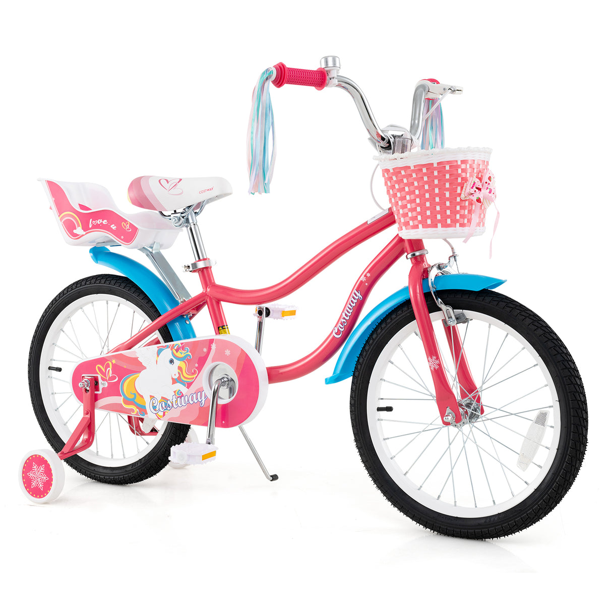 14" Girls Bike for 3-5 Years Old with Training Wheels and Doll Seat-Kids Bike-DECOROLALA
