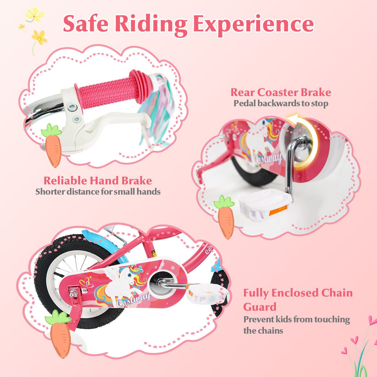 14" Girls Bike for 3-5 Years Old with Training Wheels and Doll Seat-Kids Bike-DECOROLALA