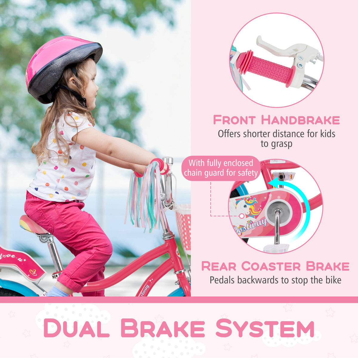 14" Girls Bike for 3-5 Years Old with Training Wheels and Doll Seat-Kids Bike-DECOROLALA