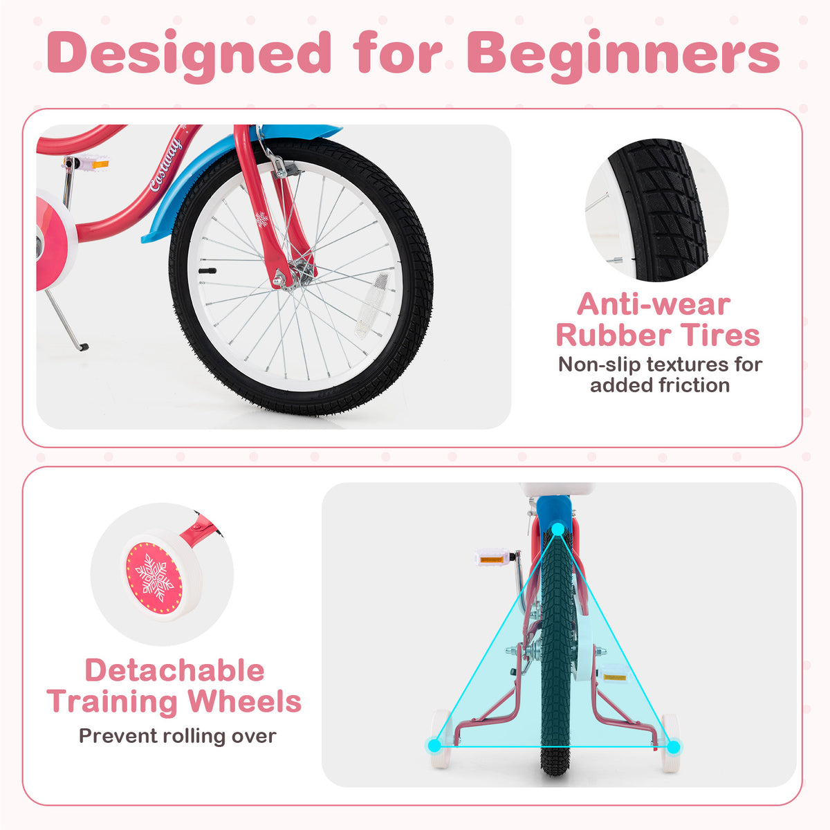 14" Girls Bike for 3-5 Years Old with Training Wheels and Doll Seat-Kids Bike-DECOROLALA