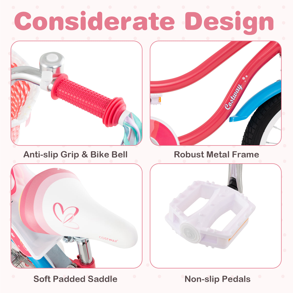 14" Girls Bike for 3-5 Years Old with Training Wheels and Doll Seat-Kids Bike-DECOROLALA