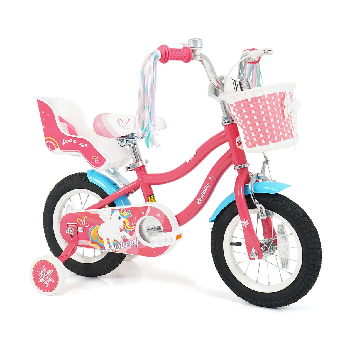 14" Girls Bike for 3-5 Years Old with Training Wheels and Doll Seat-Kids Bike-DECOROLALA