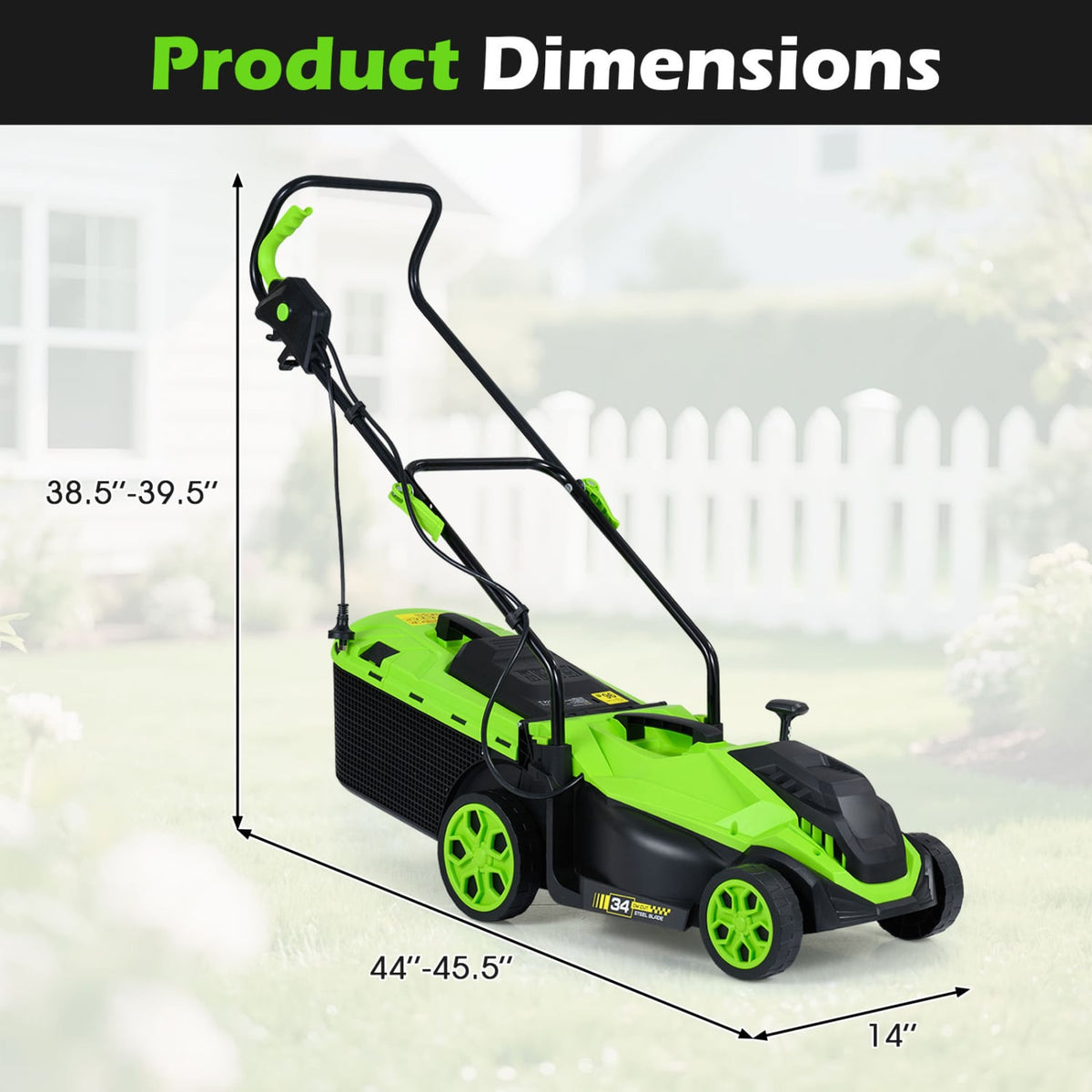 14-Inch 12-Amp Corded Electric Lawn Mower w/ 5-Position Height Adjustment-Green-Lawn Care Tools-DECOROLALA