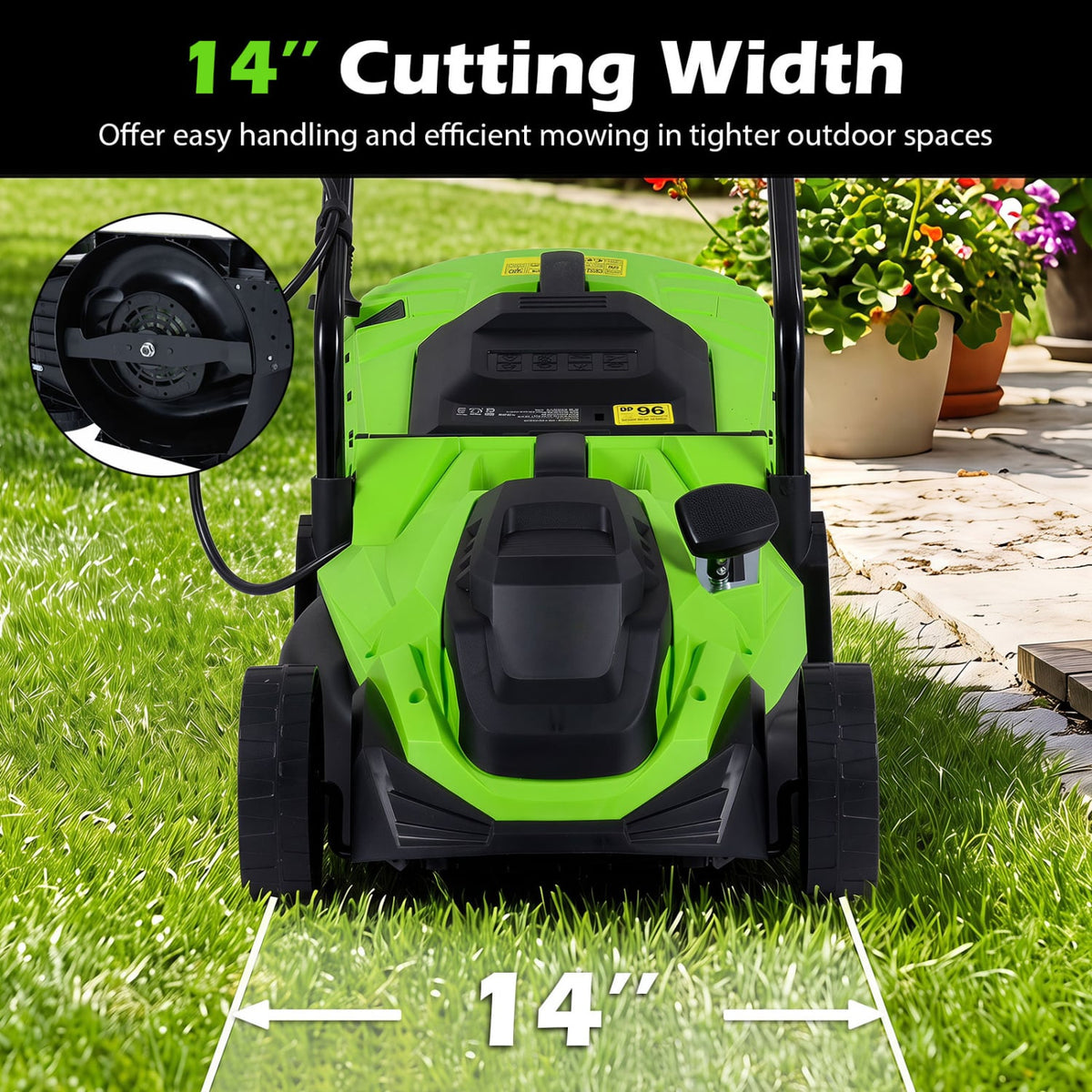 14-Inch 12-Amp Corded Electric Lawn Mower w/ 5-Position Height Adjustment-Green-Lawn Care Tools-DECOROLALA