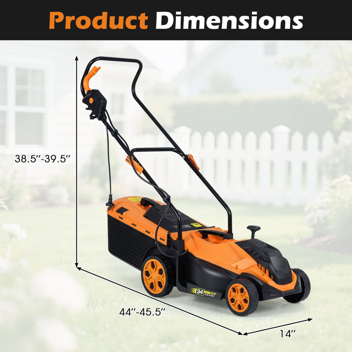 14-Inch 12-Amp Corded Electric Lawn Mower w/ 5-Position Height Adjustment-Orange-Lawn Care Tools-DECOROLALA
