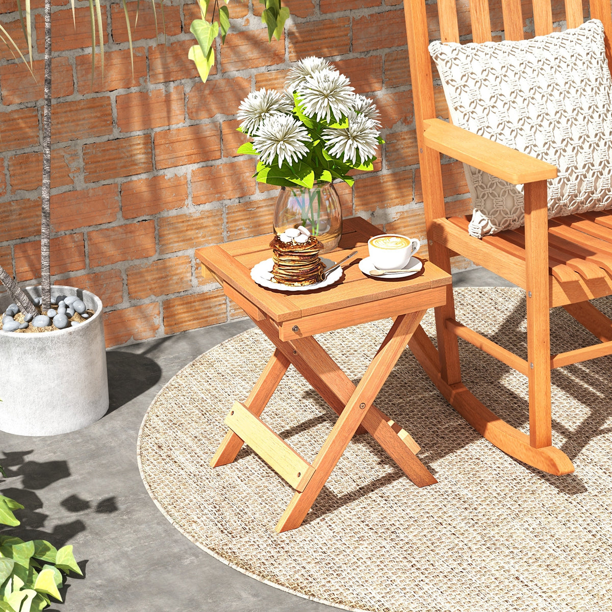 14 Inch Compact Folding Side Table with Slatted Tabletop-Patio Coffee Tables-DECOROLALA