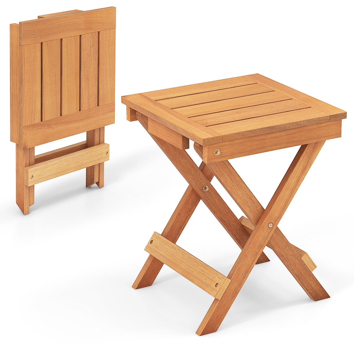 14 Inch Compact Folding Side Table with Slatted Tabletop-Patio Coffee Tables-DECOROLALA
