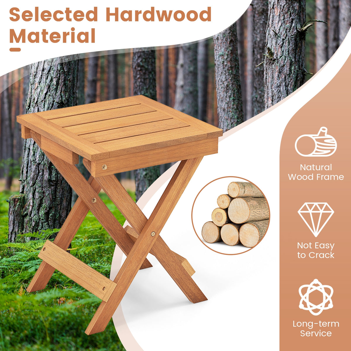 14 Inch Compact Folding Side Table with Slatted Tabletop-Patio Coffee Tables-DECOROLALA