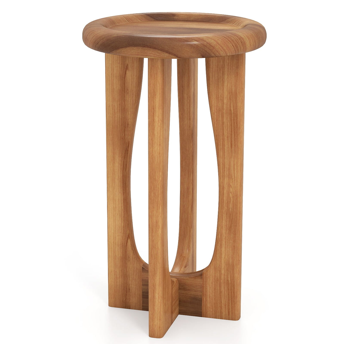 14 Inch Farmhouse End Table with Round Tray Top and Wood Cross Legs-End & Side Tables-DECOROLALA