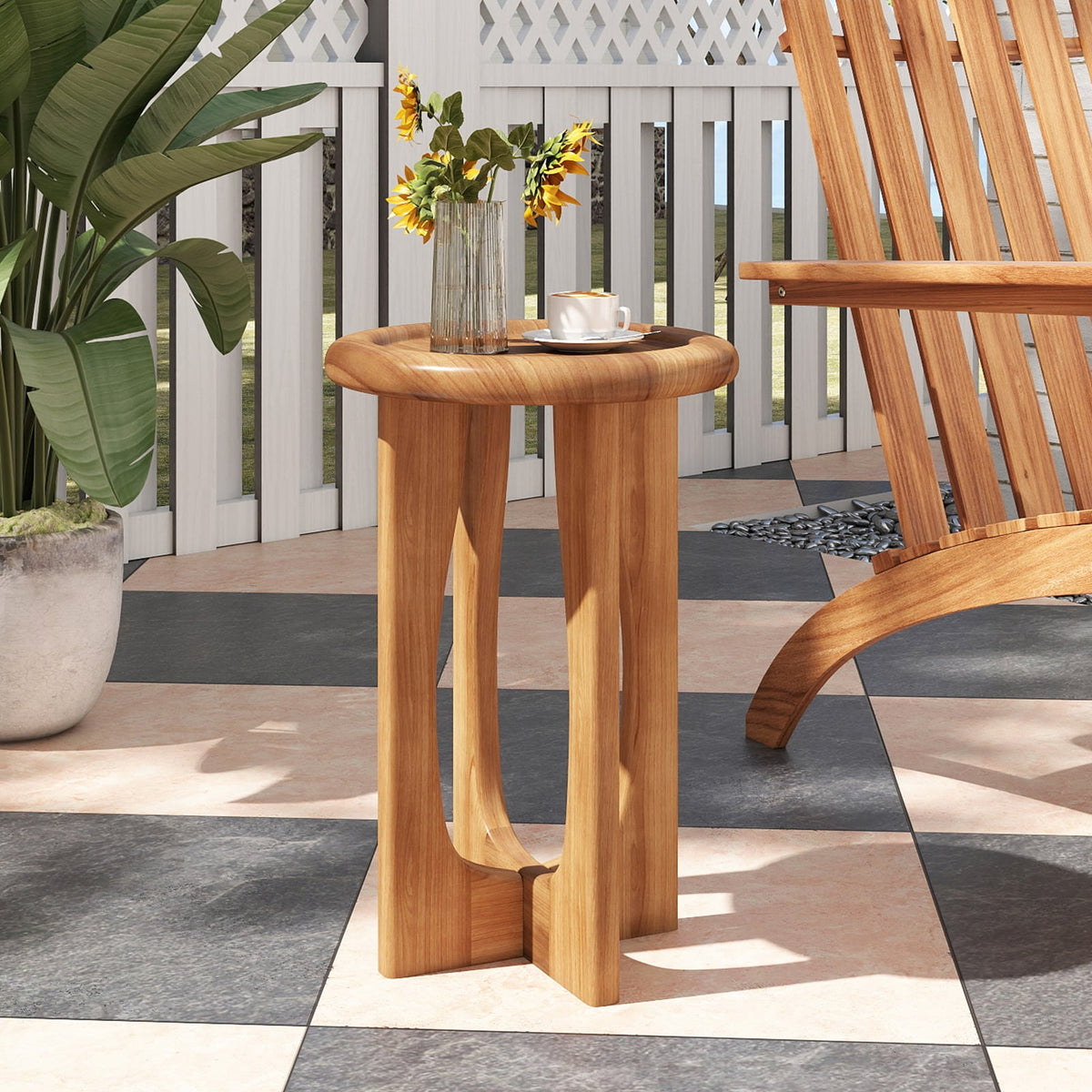 14 Inch Farmhouse End Table with Round Tray Top and Wood Cross Legs-End & Side Tables-DECOROLALA