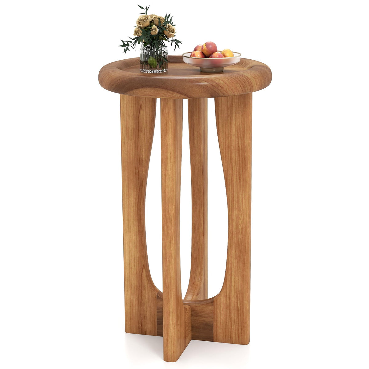 14 Inch Farmhouse End Table with Round Tray Top and Wood Cross Legs-End & Side Tables-DECOROLALA