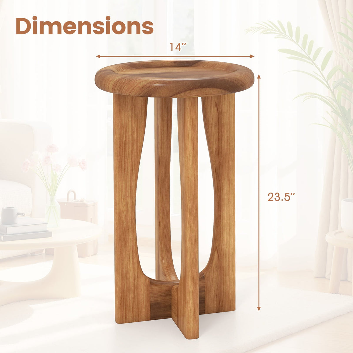 14 Inch Farmhouse End Table with Round Tray Top and Wood Cross Legs-End & Side Tables-DECOROLALA