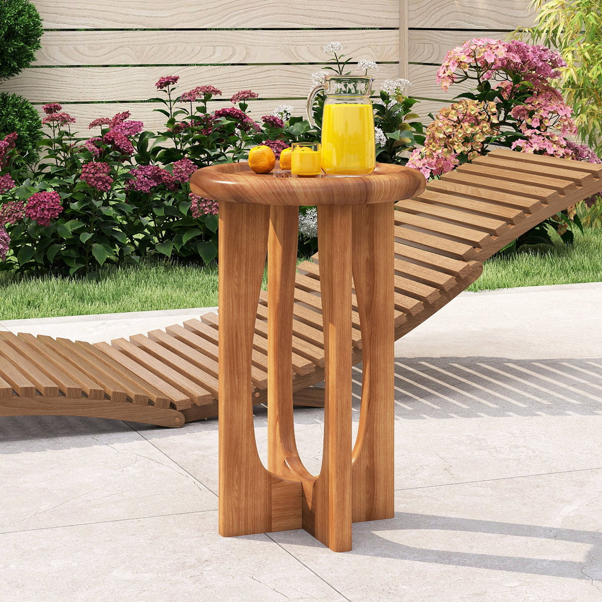 14 Inch Farmhouse End Table with Round Tray Top and Wood Cross Legs-End & Side Tables-DECOROLALA