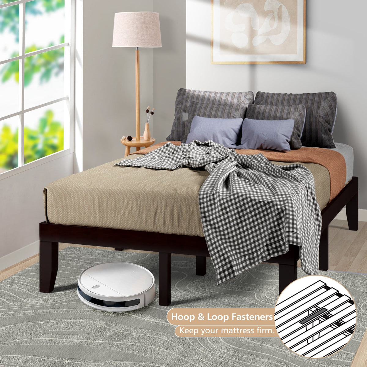 14 Inch Full Size Wood Platform Bed Frame with Wood Slat Support-Brown-Simple Bed Frame-DECOROLALA