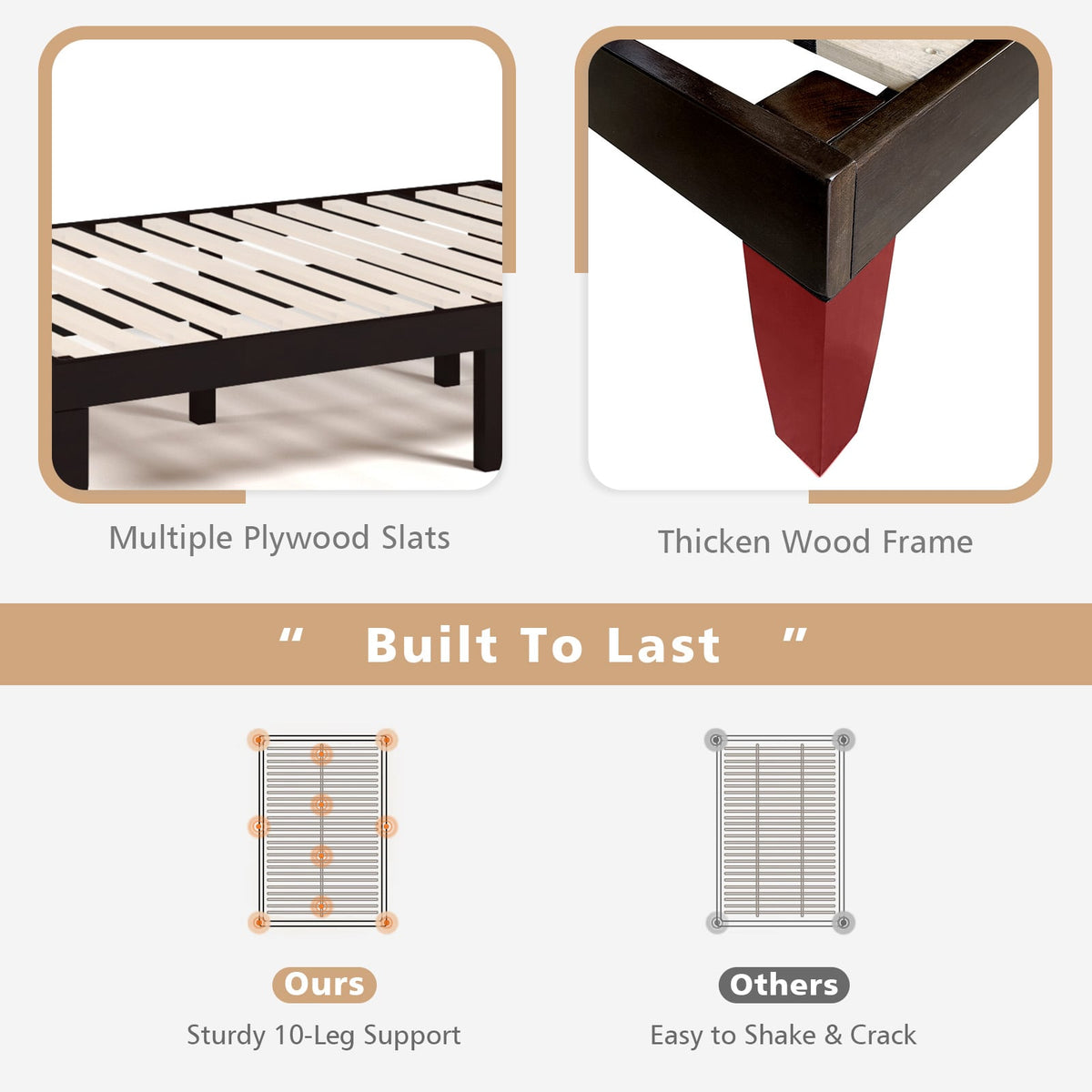 14 Inch Full Size Wood Platform Bed Frame with Wood Slat Support-Brown-Simple Bed Frame-DECOROLALA