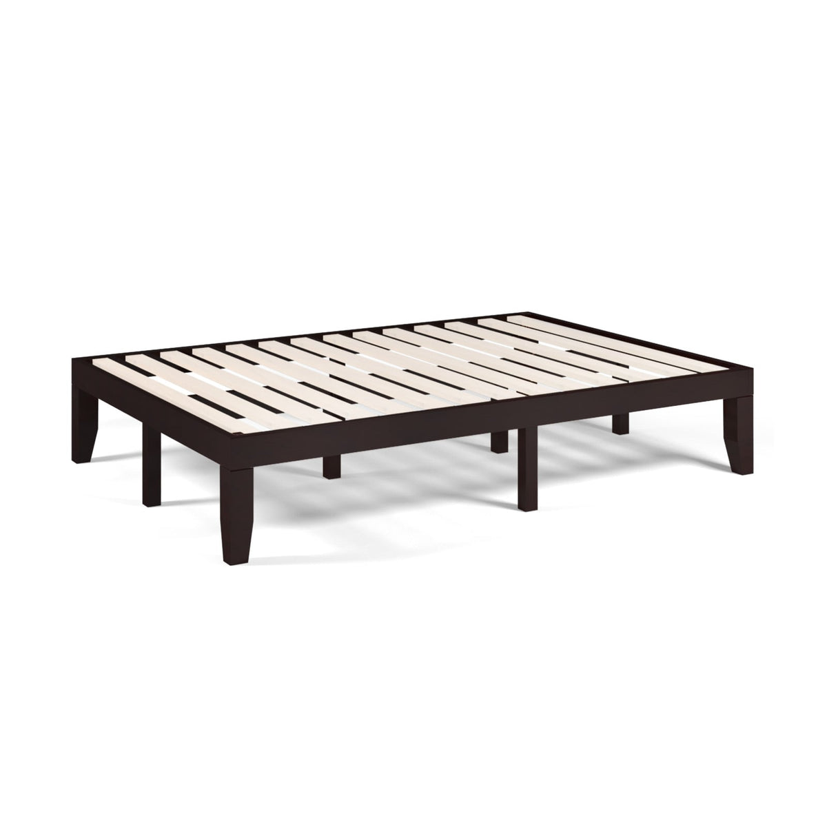 14 Inch Full Size Wood Platform Bed Frame with Wood Slat Support-Brown-Simple Bed Frame-DECOROLALA
