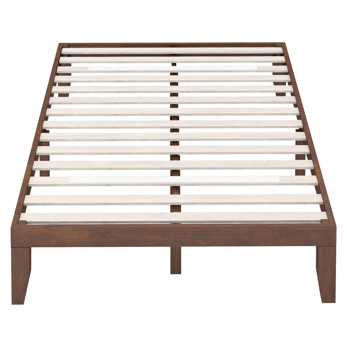 14 Inch Full Size Wood Platform Bed Frame with Wood Slat Support-Coffee-Simple Bed Frame-DECOROLALA