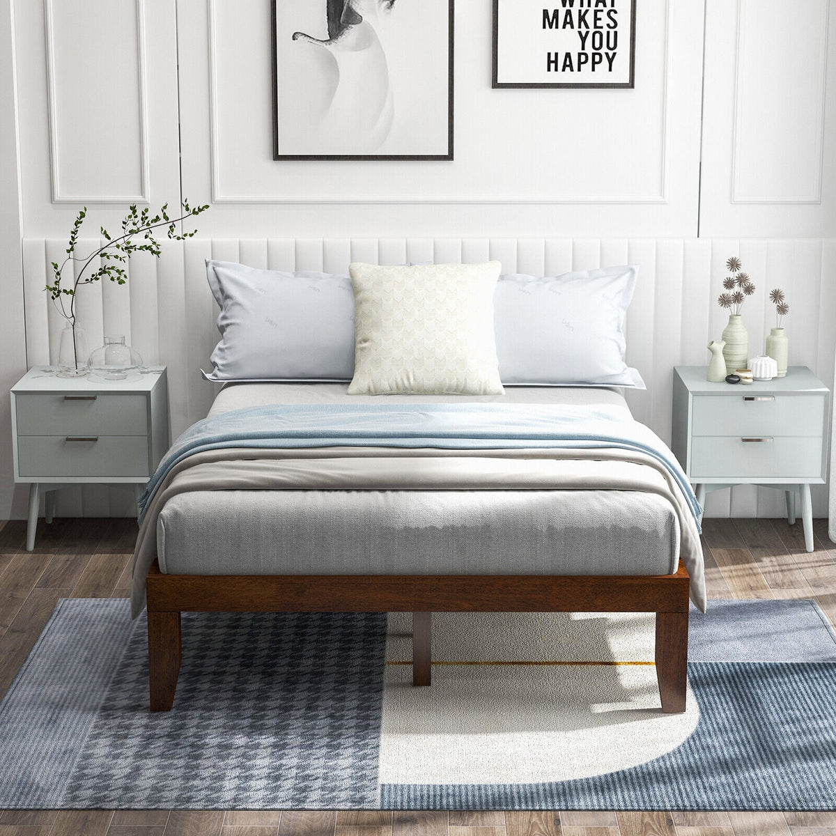 14 Inch Full Size Wood Platform Bed Frame with Wood Slat Support-Coffee-Simple Bed Frame-DECOROLALA
