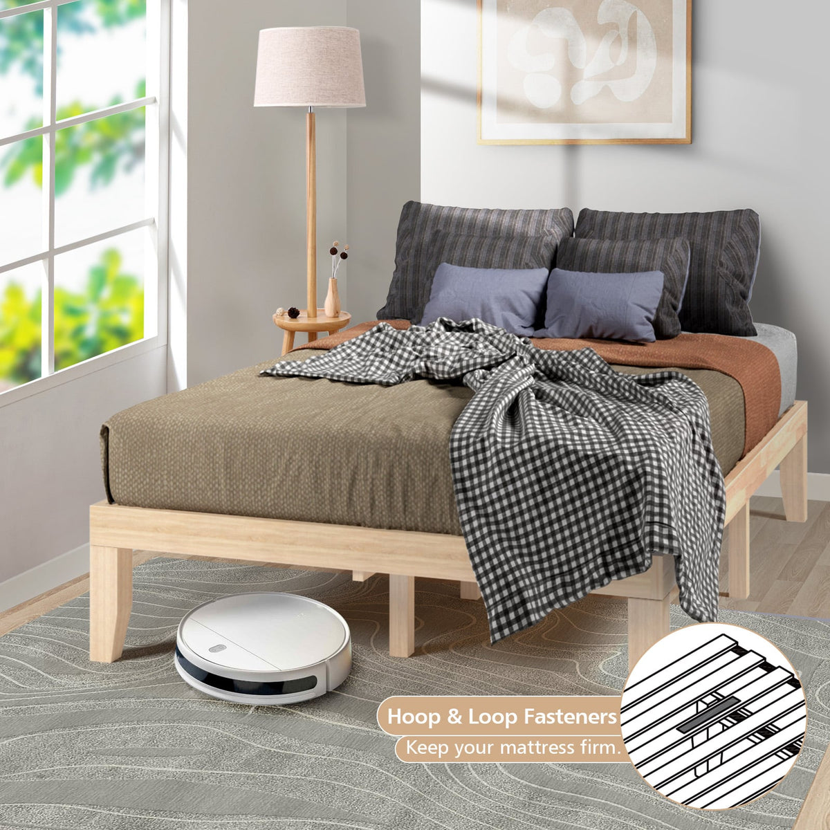 14 Inch Full Size Wood Platform Bed Frame with Wood Slat Support-Natural-Simple Bed Frame-DECOROLALA