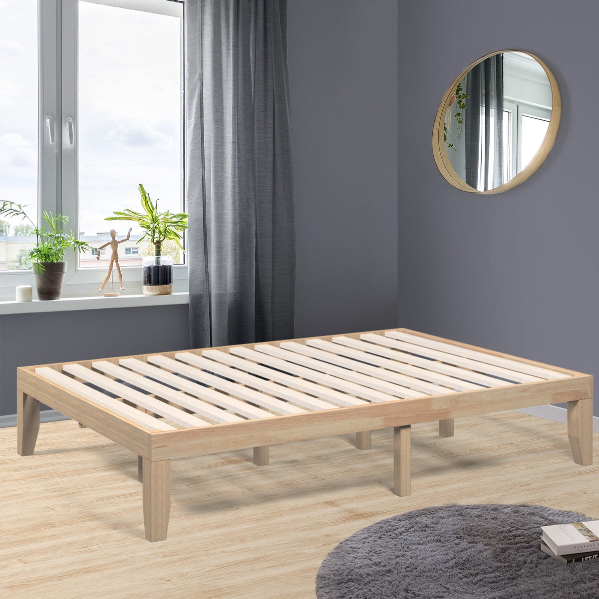 14 Inch Full Size Wood Platform Bed Frame with Wood Slat Support-Natural-Simple Bed Frame-DECOROLALA