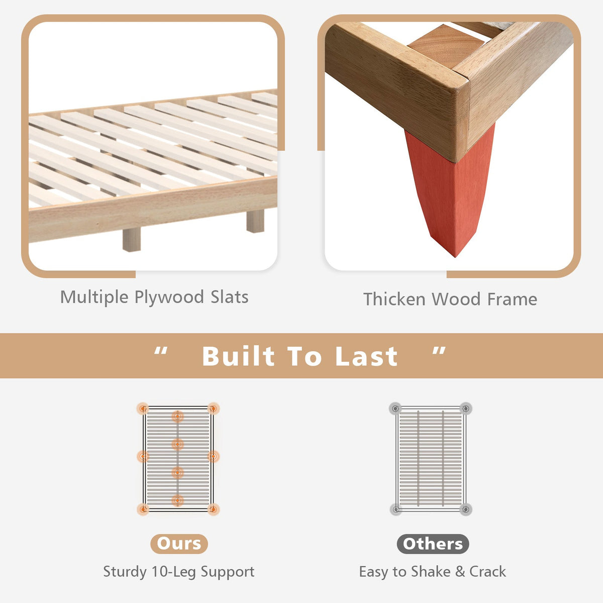 14 Inch Full Size Wood Platform Bed Frame with Wood Slat Support-Simple Bed Frame-DECOROLALA