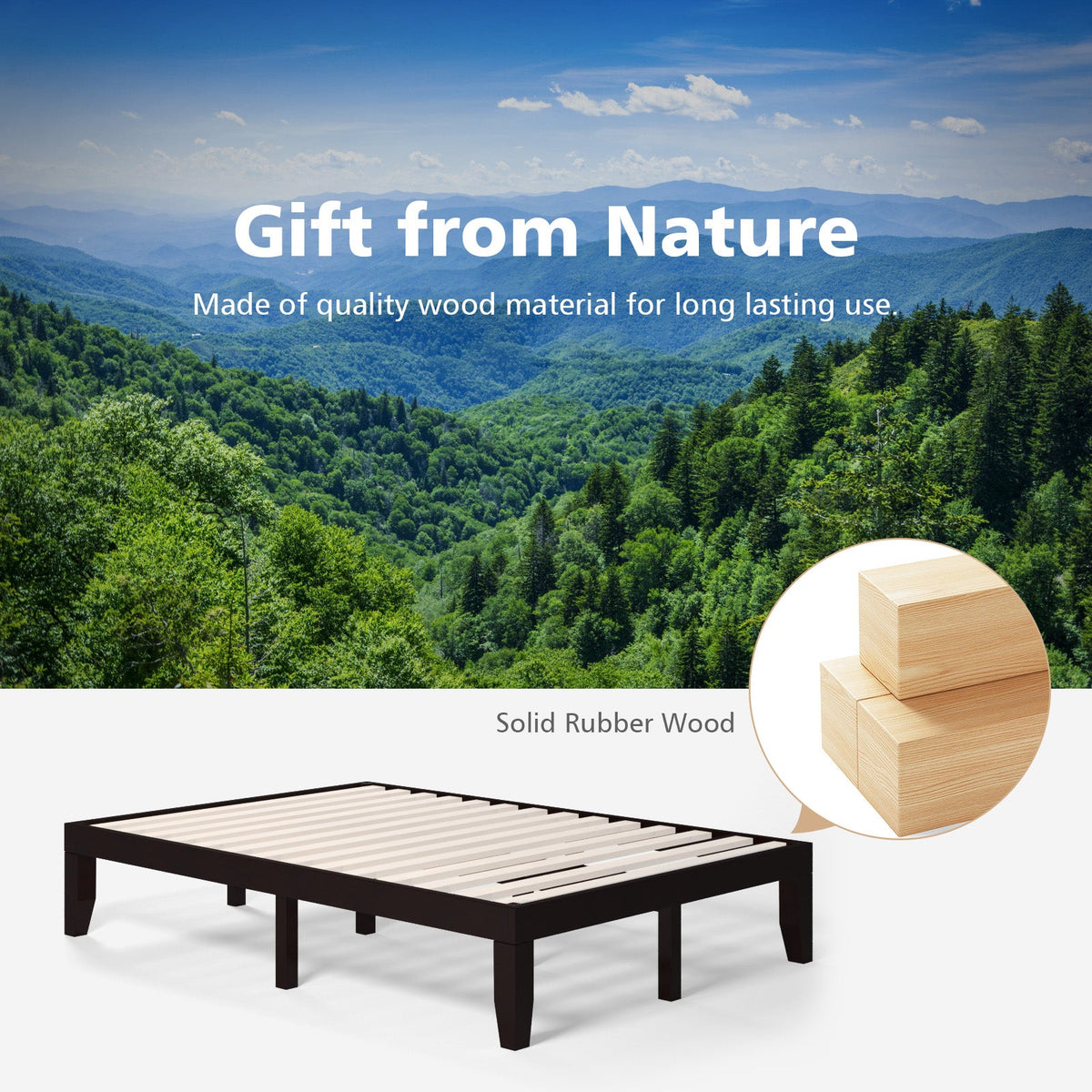 14 Inch Full Size Wood Platform Bed Frame with Wood Slat Support-Simple Bed Frame-DECOROLALA