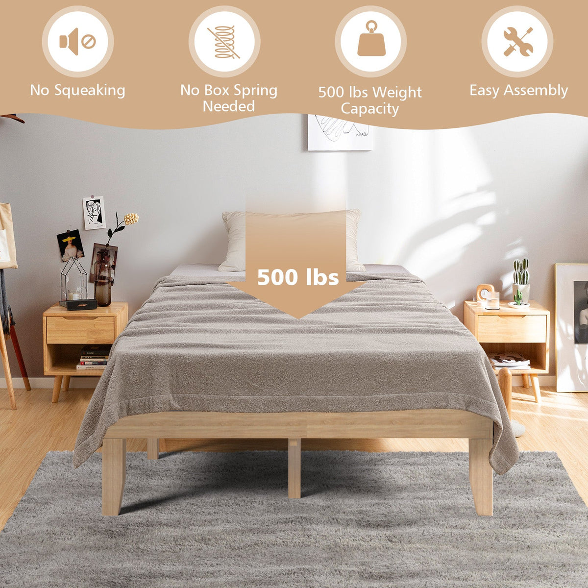 14 Inch Full Size Wood Platform Bed Frame with Wood Slat Support-Simple Bed Frame-DECOROLALA