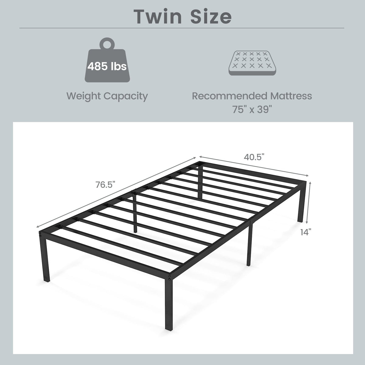 14 Inch Heavy Duty Metal Platform-Simple Bed Frame-DECOROLALA