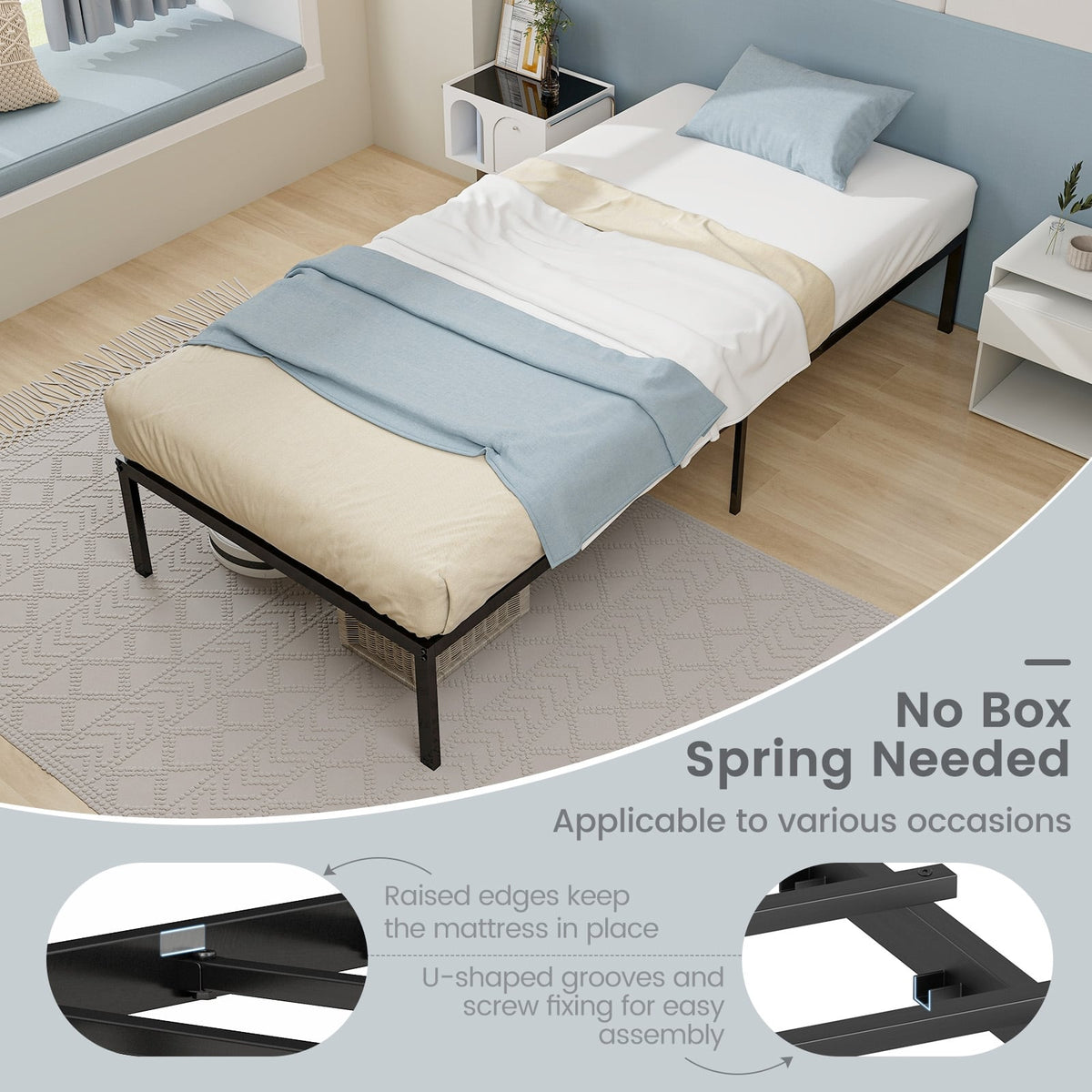 14 Inch Heavy Duty Metal Platform-Simple Bed Frame-DECOROLALA