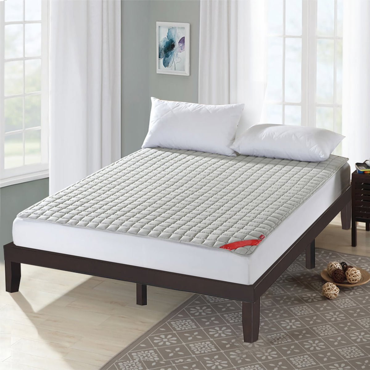 14 Inch King Size Wood Platform Bed Frame-Brown-Simple Bed Frame-DECOROLALA