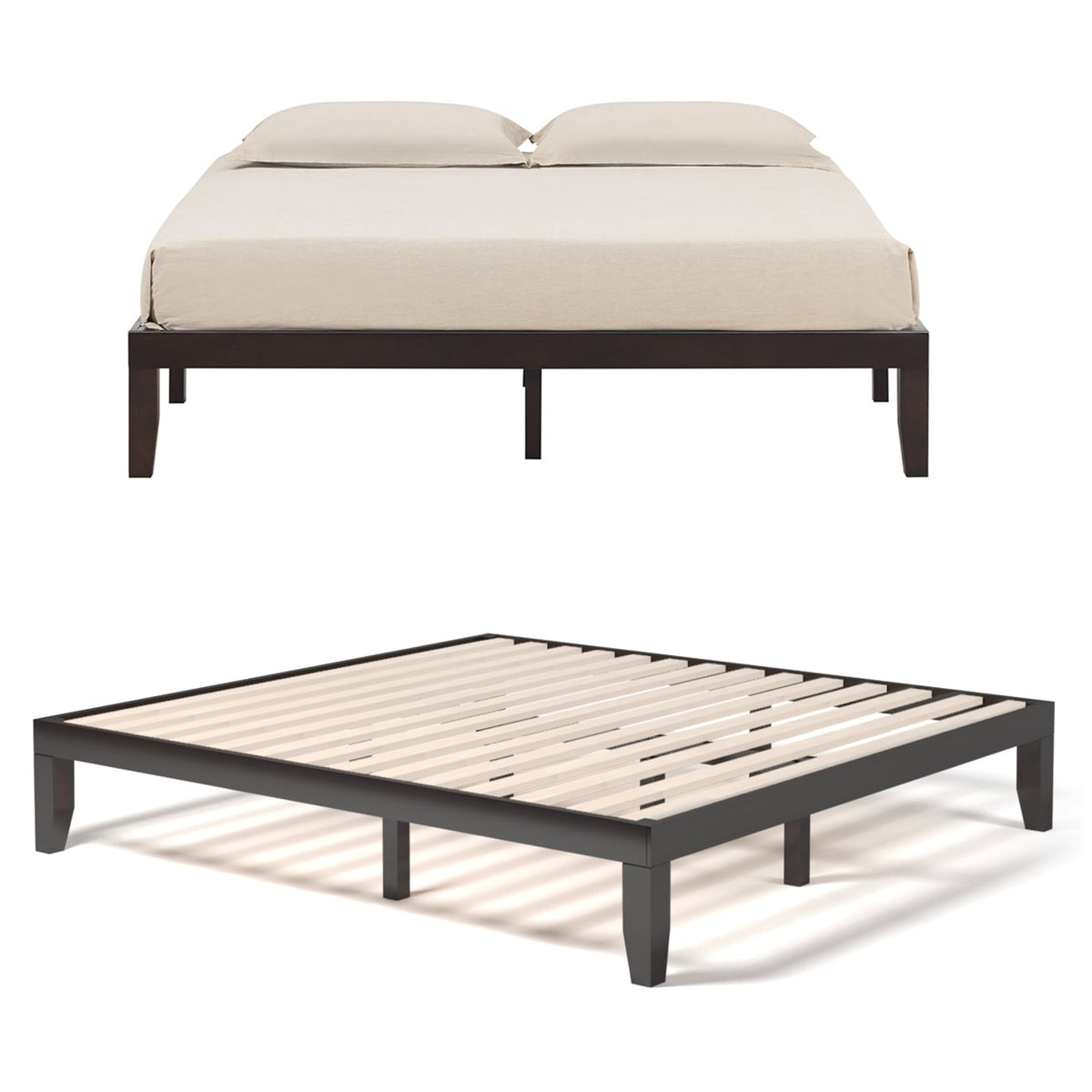 14 Inch King Size Wood Platform Bed Frame-Brown-Simple Bed Frame-DECOROLALA