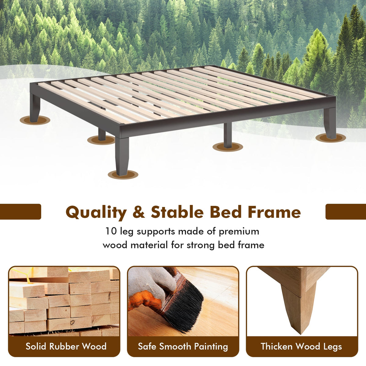 14 Inch King Size Wood Platform Bed Frame-Brown-Simple Bed Frame-DECOROLALA