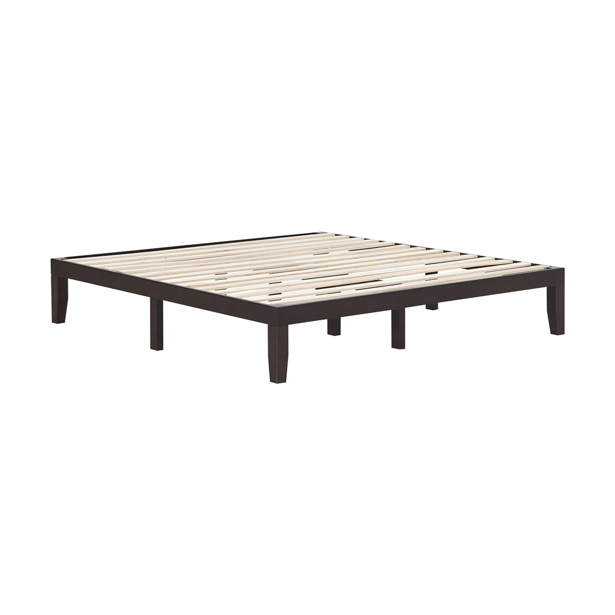 14 Inch King Size Wood Platform Bed Frame-Brown-Simple Bed Frame-DECOROLALA