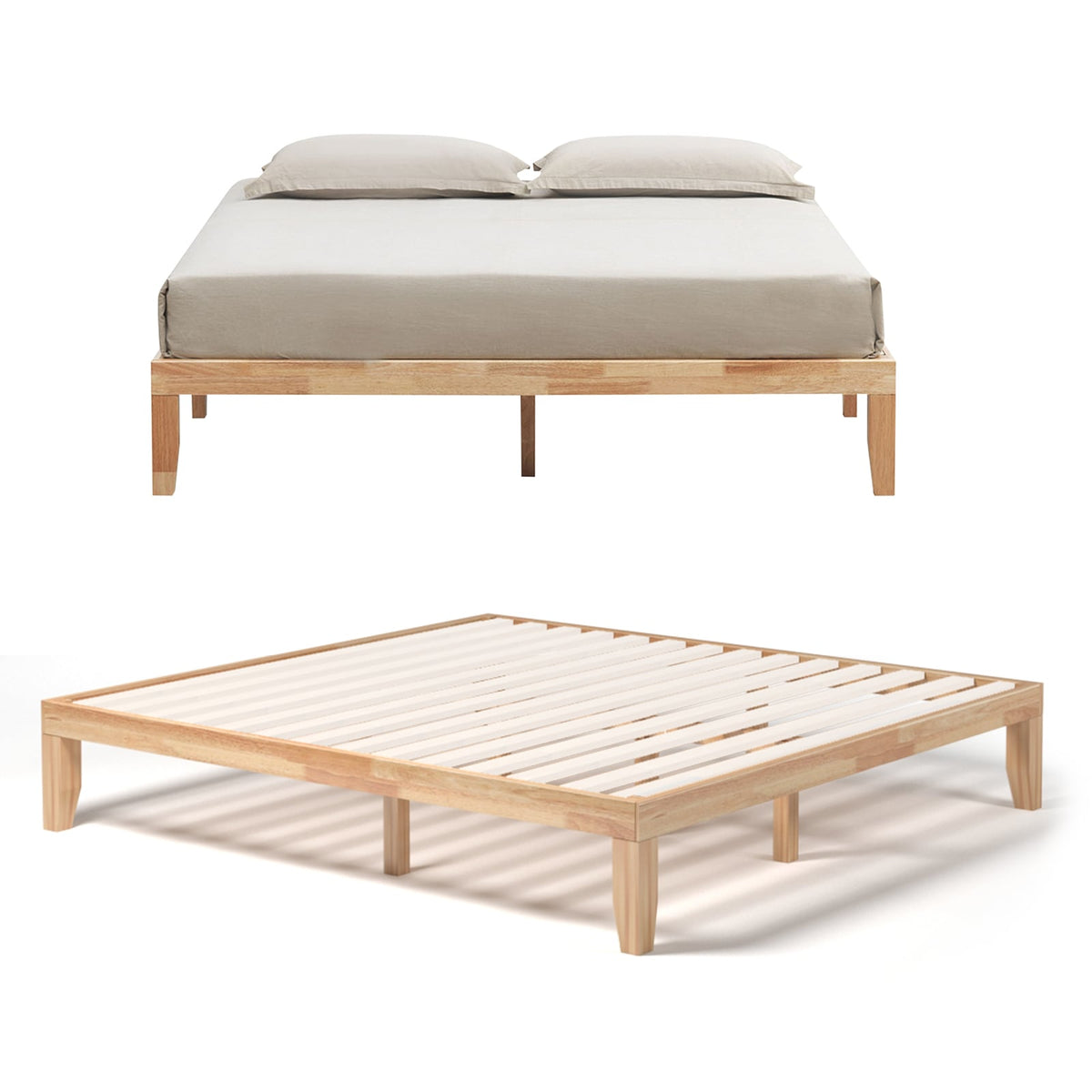 14 Inch King Size Wood Platform Bed Frame-Natural-Simple Bed Frame-DECOROLALA