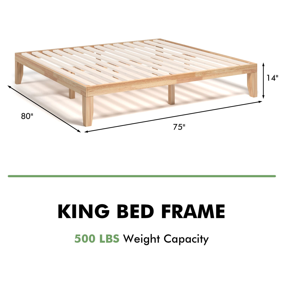 14 Inch King Size Wood Platform Bed Frame-Natural-Simple Bed Frame-DECOROLALA