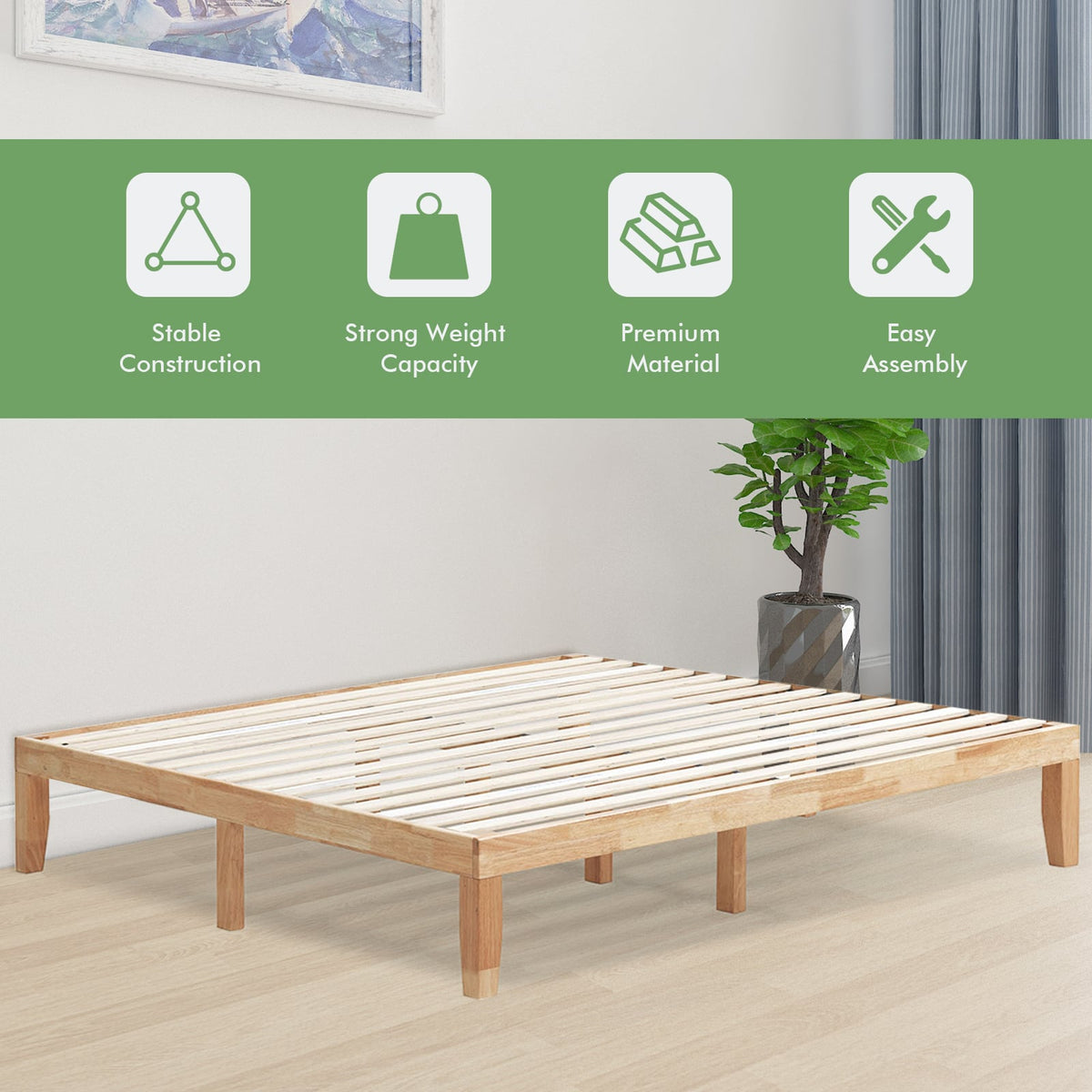14 Inch King Size Wood Platform Bed Frame-Natural-Simple Bed Frame-DECOROLALA
