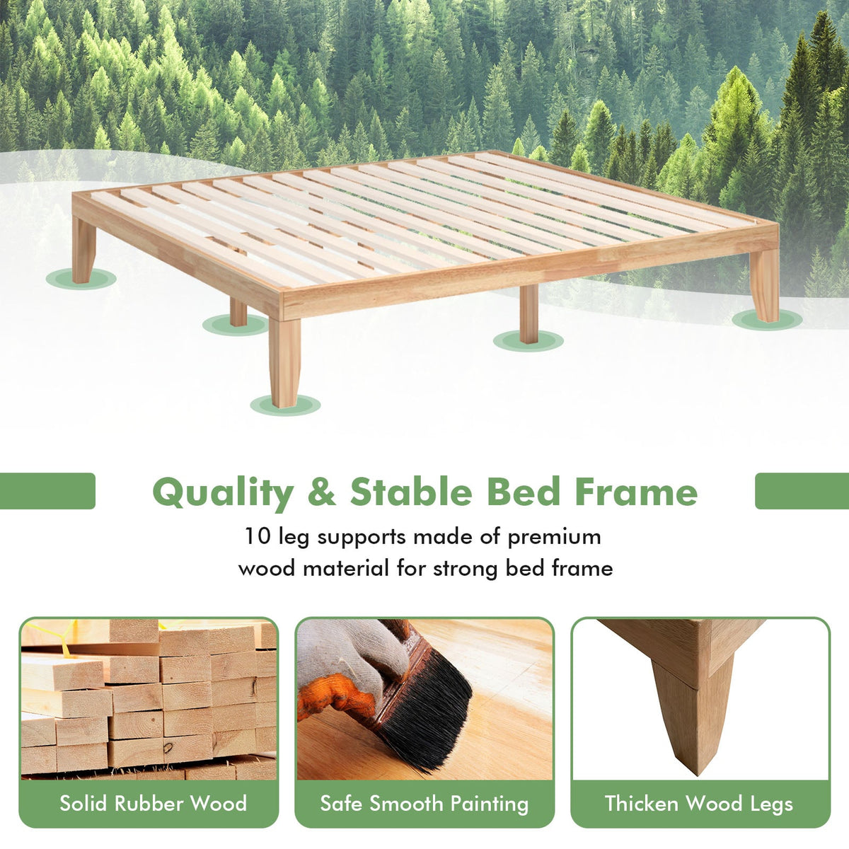 14 Inch King Size Wood Platform Bed Frame-Natural-Simple Bed Frame-DECOROLALA