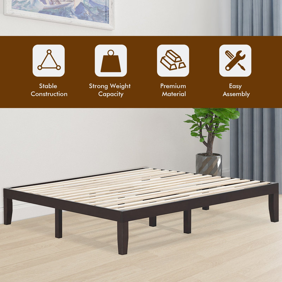 14 Inch King Size Wood Platform Bed Frame-Simple Bed Frame-DECOROLALA