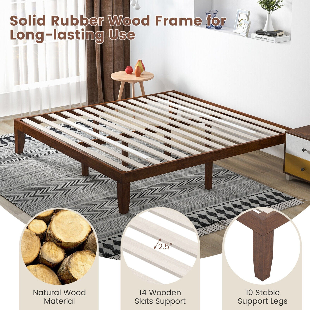 14 Inch King Size Wood Platform Bed Frame-Simple Bed Frame-DECOROLALA