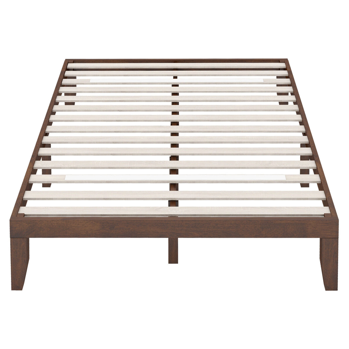 14 Inch Queen Size Rubber Wood Platform Bed Frame with Wood Slat Support-Walnut-Simple Bed Frame-DECOROLALA