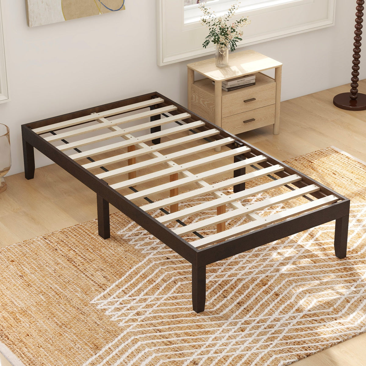 14 Inch Twin Wood Platform Bed Frame with Wooden Slats Support-Simple Bed Frame-DECOROLALA
