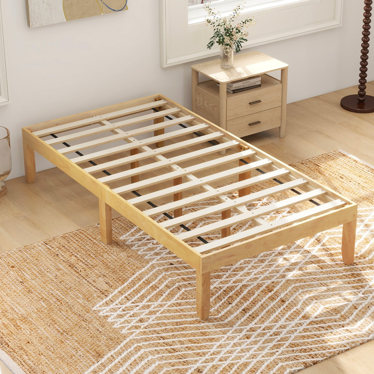 14 Inch Twin Wood Platform Bed Frame with Wooden Slats Support-Simple Bed Frame-DECOROLALA