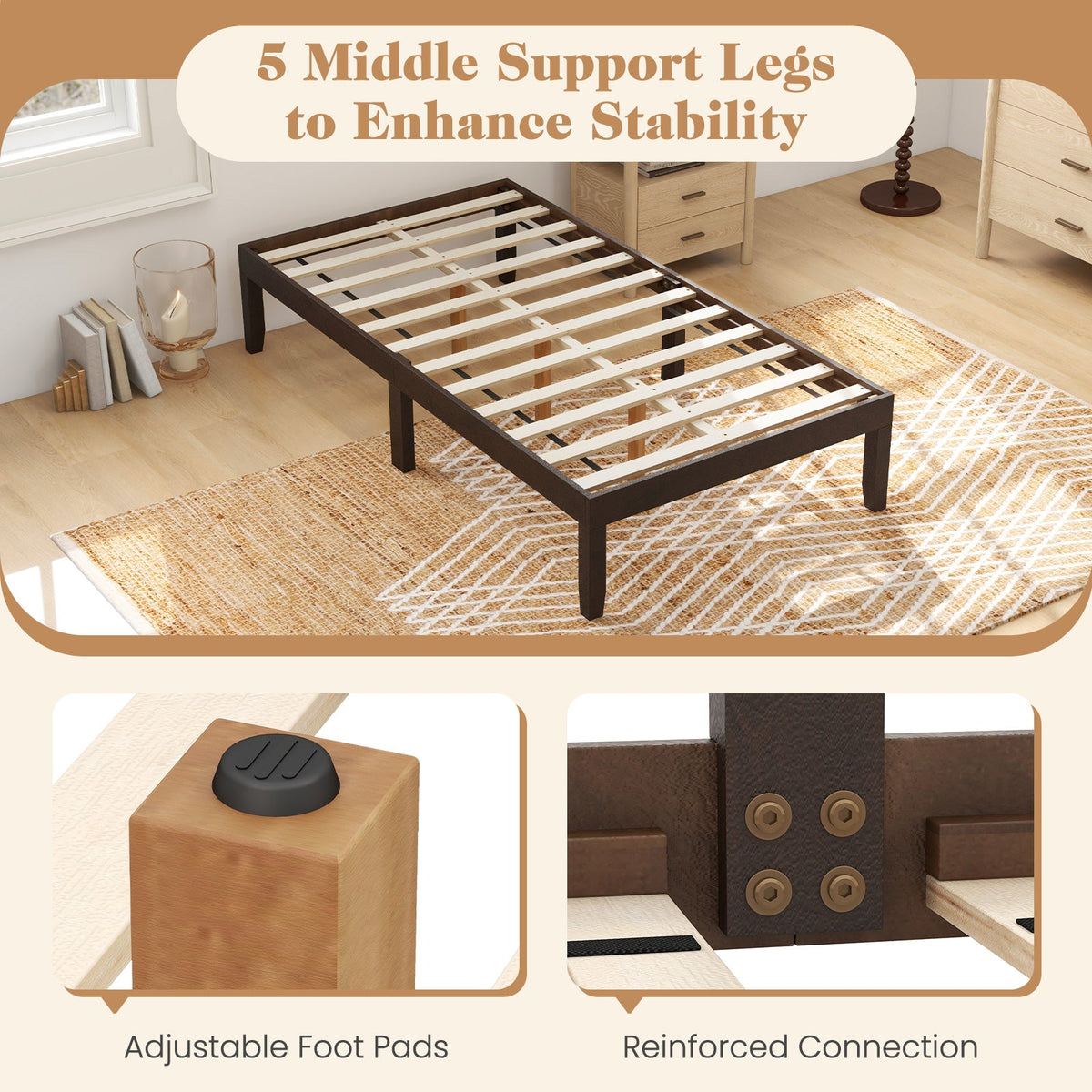 14 Inch Twin Wood Platform Bed Frame with Wooden Slats Support-Simple Bed Frame-DECOROLALA