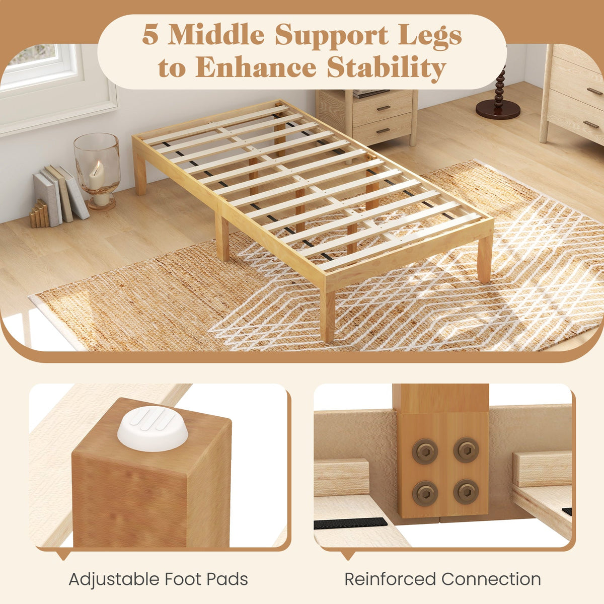 14 Inch Twin Wood Platform Bed Frame with Wooden Slats Support-Simple Bed Frame-DECOROLALA